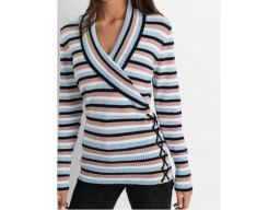 B.P.C dzianinowy sweterek z założeniem kopertowym w paski 40/42.