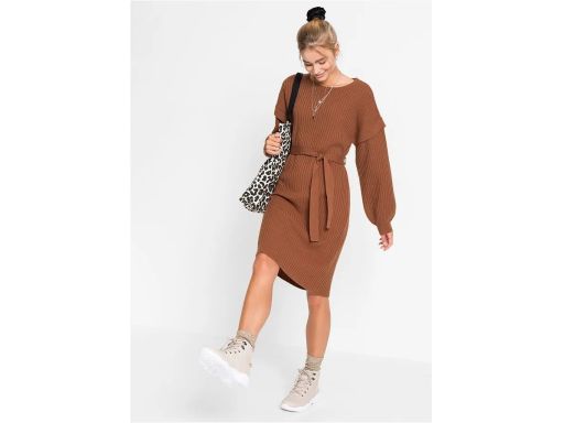 B.P.C sukienka dzianinowa brązowa z wiązaniem 40/42.