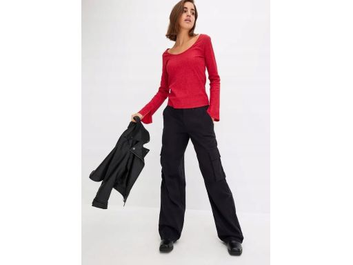 B.P.C bluzka prążkowana czerwona z połyskiem brokatem 44/46.