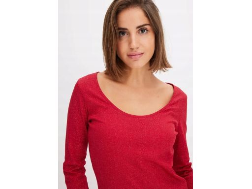 B.P.C bluzka prążkowana czerwona z połyskiem brokatem 44/46.