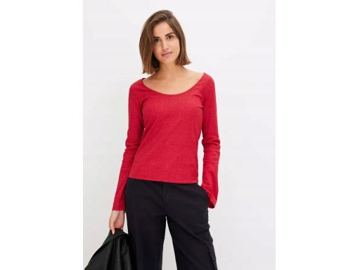 B.P.C bluzka prążkowana czerwona z połyskiem brokatem 44/46.