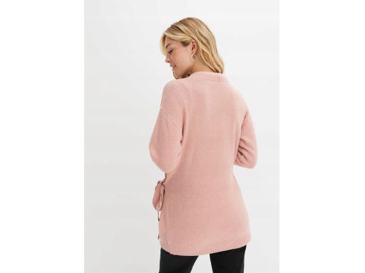 B.P.C długi sweter kopertowy wiązany pudrowy róż ^40/42