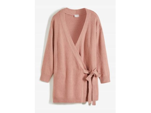 B.P.C długi sweter kopertowy wiązany pudrowy róż ^40/42