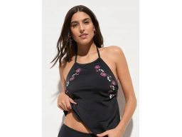 B.P.C tankini czarne z kolorowymi kwiatuszkami wiązane na szyi r.36