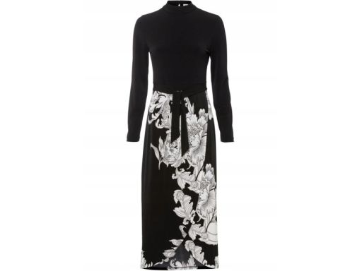 B.P.C sukienka midi czarna w białe wzory 36/38.