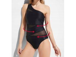 B.P.C kostium kąpielowy asymetryczny czarny na jedno ramię z siateczką