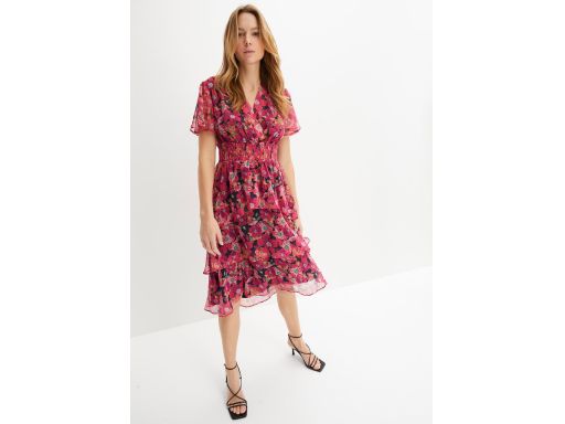 B.P.C sukienka midi w kwiaty z falbankami 38.