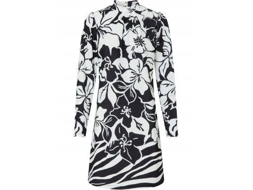 B.P.C sukienka czarna w białe wzory ze stójką w dekolcie 40/42.