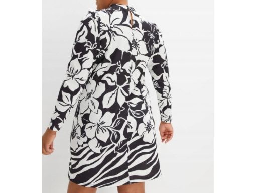 B.P.C sukienka czarna w białe wzory ze stójką w dekolcie 40/42.