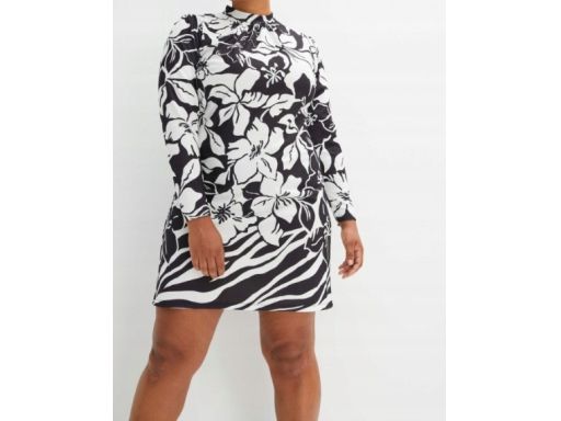 B.P.C sukienka czarna w białe wzory ze stójką w dekolcie 40/42.
