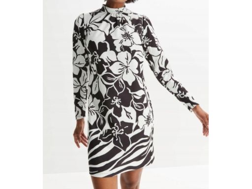 B.P.C sukienka czarna w białe wzory ze stójką w dekolcie 40/42.