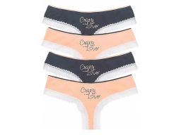 B.P.C 4-pak figi brazyliany bawełniane z koronką i z napisami 36/38.