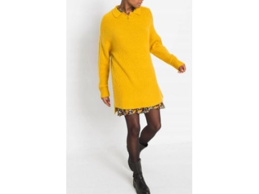 B.P.C długi sweter miodowy/musztardowy r.44/46