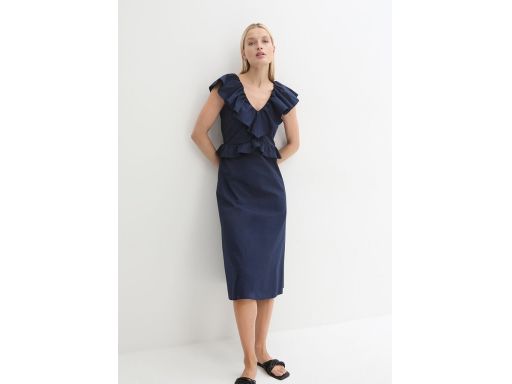 B.P.C granatowa sukienka midi z falbanami ^40