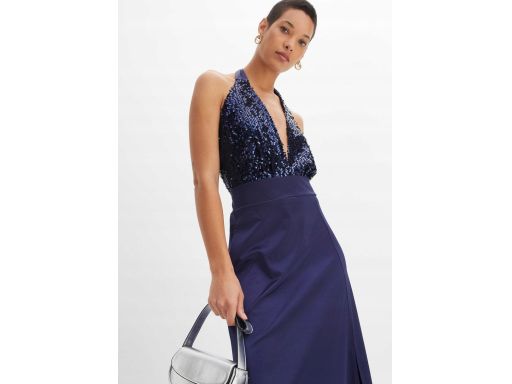 B.P.C sukienka wieczorowa granatowa z cekinami odkryte plecy ^40/42
