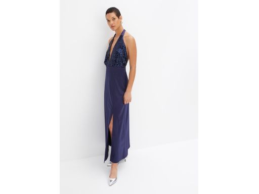 B.P.C sukienka wieczorowa granatowa z cekinami odkryte plecy ^40/42