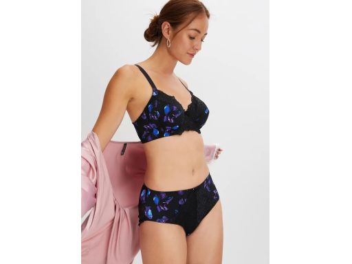 B.P.C biustonosz miękki z fiszbinami czarny nadruk 95C.