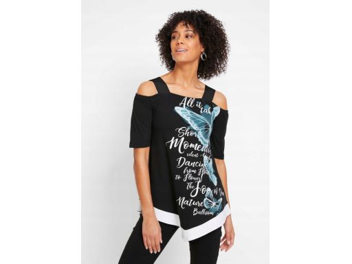 B.P.C bluzka asymetryczna z nadrukiem odkryte ramiona r.44/46