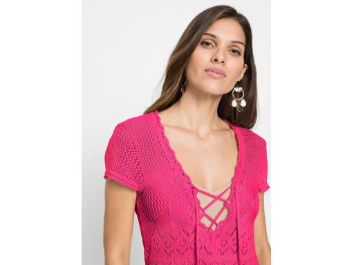 B.P.C sukienka dzianinowa ażurowa letnia różowa 40/42.