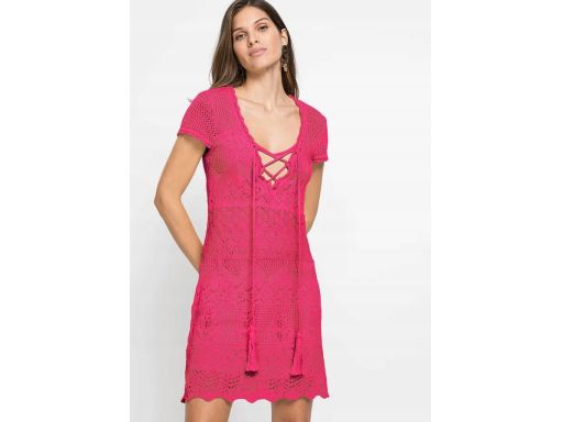 B.P.C sukienka dzianinowa ażurowa letnia różowa 40/42.