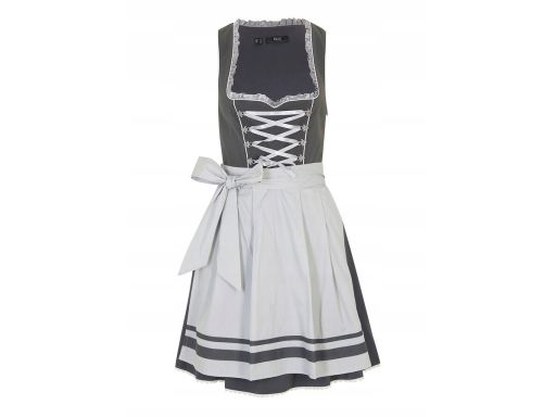 B.P.C. sukienka w stylu ludowym z fartuchem sznurowaniem szara r.52