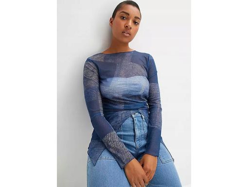 B.P.C Bluzka asymetryczna prześwitująca niebieska ^36/38