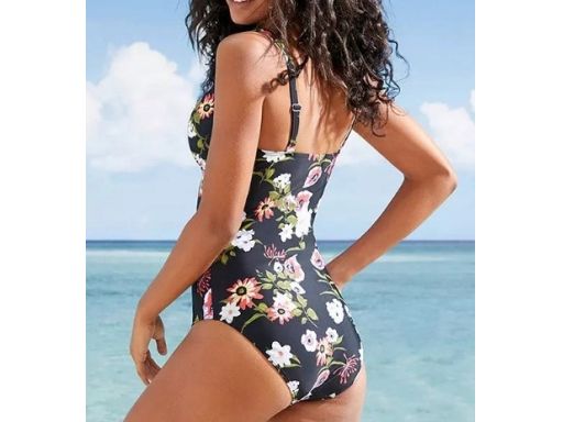 B.P.C kostium kąpielowy shape czarny w kolorowe kwiaty r.42