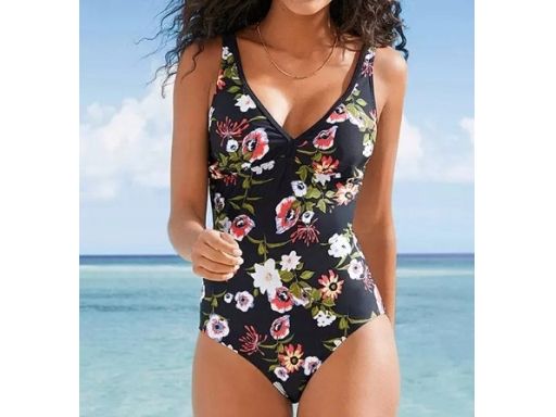 B.P.C kostium kąpielowy shape czarny w kolorowe kwiaty r.42