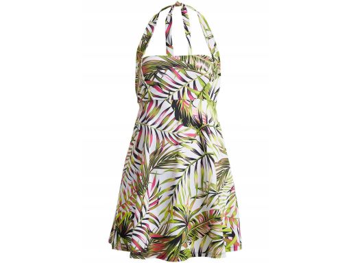 B.P.C sukienka kąpielowa biała w kolorowe liście z wiązaniem na szyi r