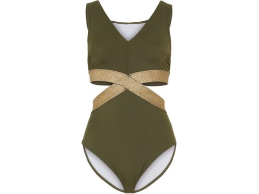 B.P.C kostium kąpielowy monokini khaki z wycięciami 42.