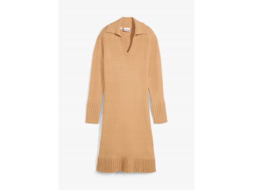 B.P.C karmelowa dzianinowa sukienka z kołnierzykiem 40/42.