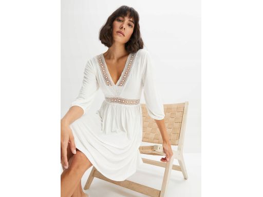 B.P.C sukienka śmietankowa z koronką 40/42.