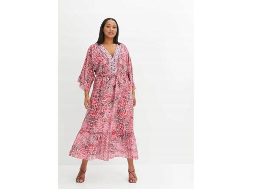 B.P.C długa sukienka szyfonowa różowa we wzory ^44