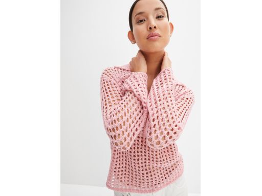 B.P.C różowy sweter ażurowy z kołnierzykiem 32/34.