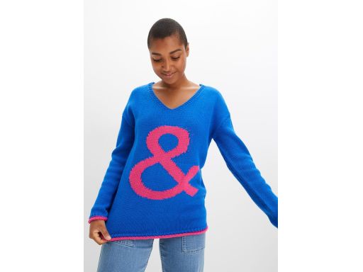 B.P.C sweter niebieski z różowym wzorem ^36/38