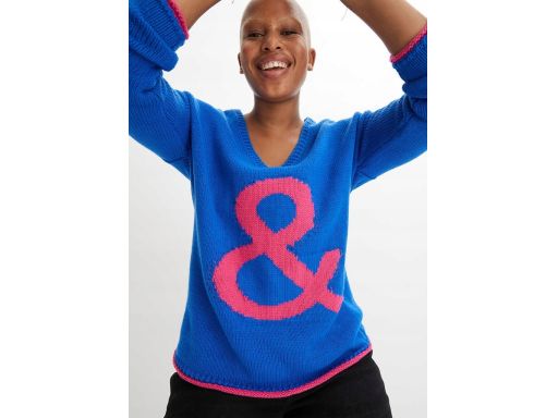 B.P.C sweter niebieski z różowym wzorem ^36/38