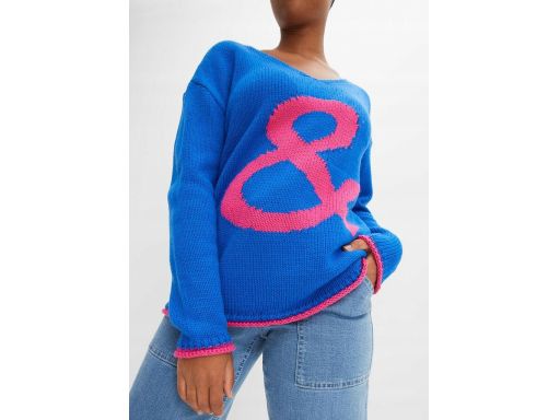B.P.C sweter niebieski z różowym wzorem ^36/38