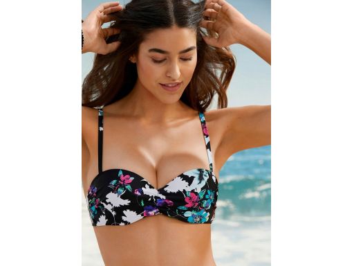 B.P.C bikini czarne w kwiaty na fiszbinach ^40