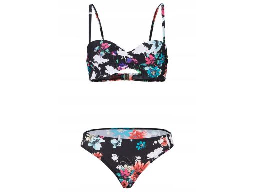 B.P.C bikini czarne w kwiaty na fiszbinach ^40
