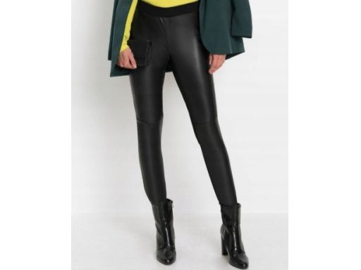 B.P.C Damskie spodnie rurki czarne ze wstawką z eko skóry ^42