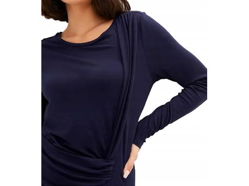 B.P.C sukienka granatowa wiskozowa midi z marszczeniem ^36/38