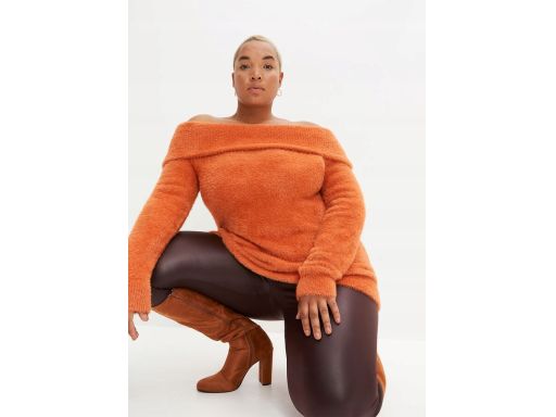 B.P.C długi, włochaty sweter carmen miedziany 44/46.