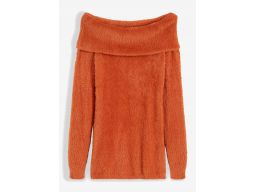 B.P.C długi, włochaty sweter carmen miedziany 44/46.