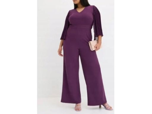 B.P.C ciemnofioletowy kombinezon z plisowanymi rękawkami ^44