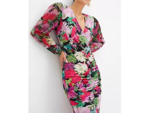 B.P.C sukienka z siateczki w kwiaty z marszczeniem 36/38.