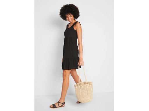 B.P.C czarna sukienka z bawełny z ozdobnymi paseczkami 36/38.