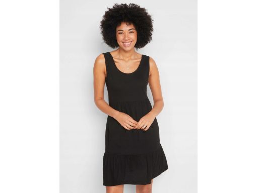 B.P.C czarna sukienka z bawełny z ozdobnymi paseczkami 36/38.