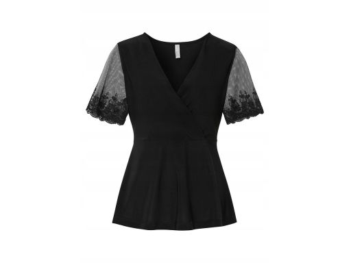 B.P.C czarna bluzka z koronkowymi rękawami ^36/38