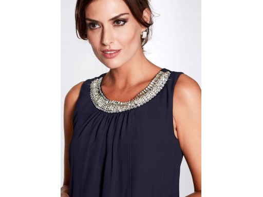 B.P.C sukienka szyfonowa granatowa z aplikacją przy dekolcie 44.