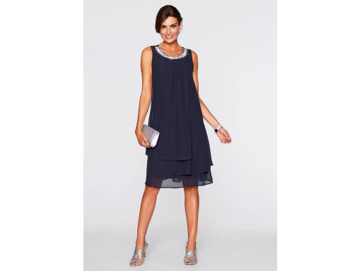 B.P.C sukienka szyfonowa granatowa z aplikacją przy dekolcie 44.